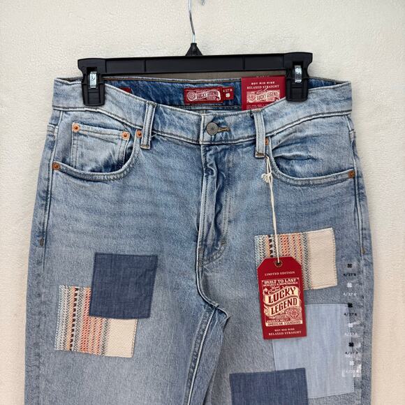 LUCKY BRAND LEGEND SERIES WOMEN'S SIZE 8/29R PATCHWORK BOY MID RELAX STRAIGHT - Picture 2 of 6